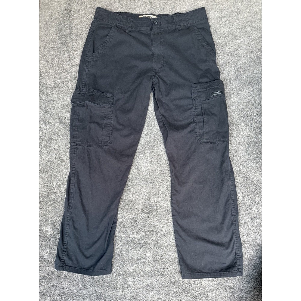 Wrangler Authentics Mens Black Cargo Pants 34x30 Straight Leg Cotton Stretch
